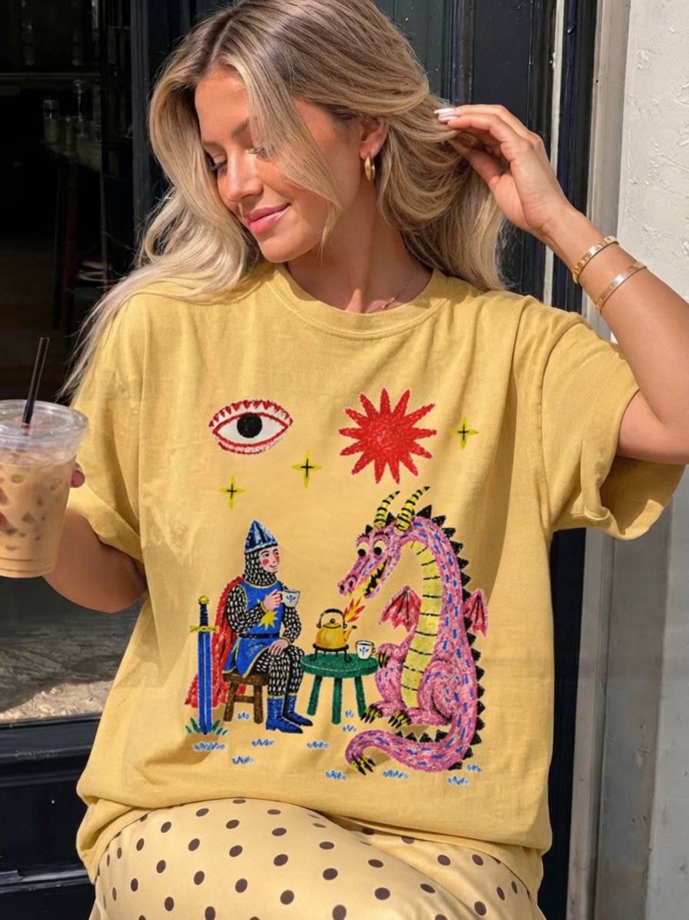 Dragon Tea Party Shirt, Knight and Pink Dragon Fold Art, Comfort Color shirt